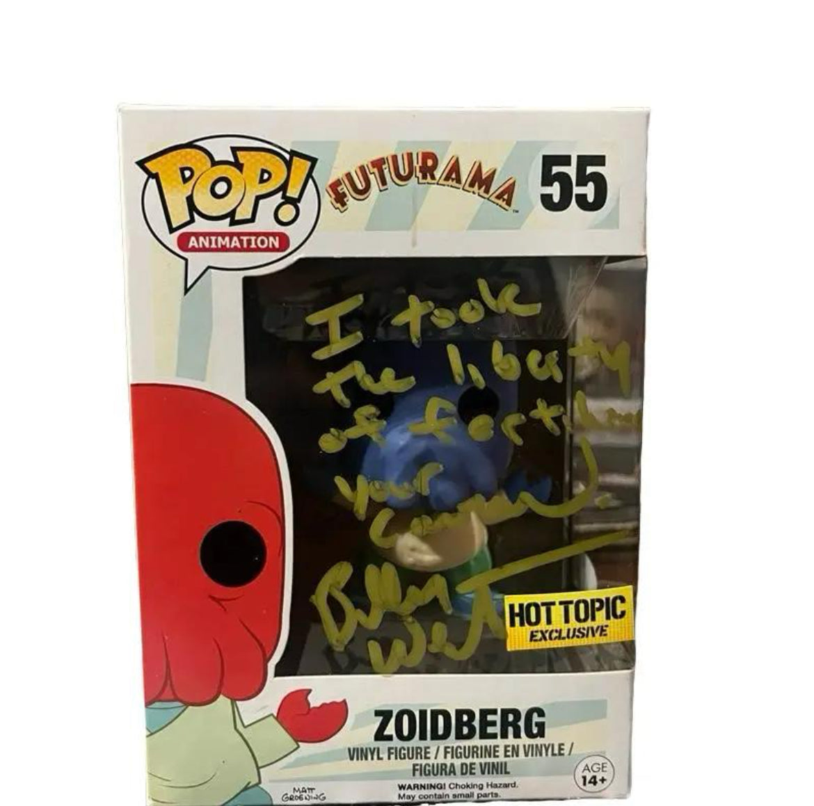 Funko pop! Futurama Zoidberg #55 Signed/Quoted JSA Billy West